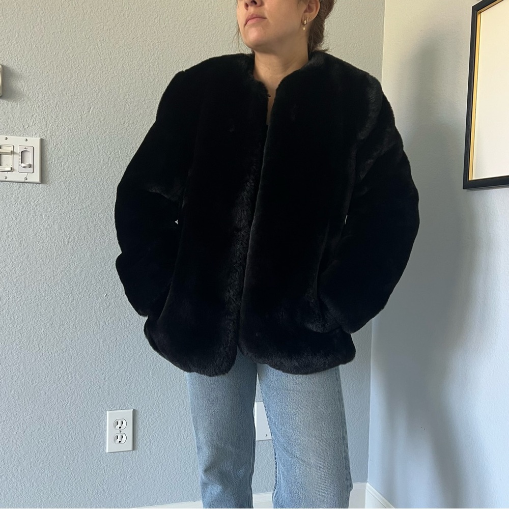 GAP Women's Black Teddy Faux Fur Jacket Coat Size Small